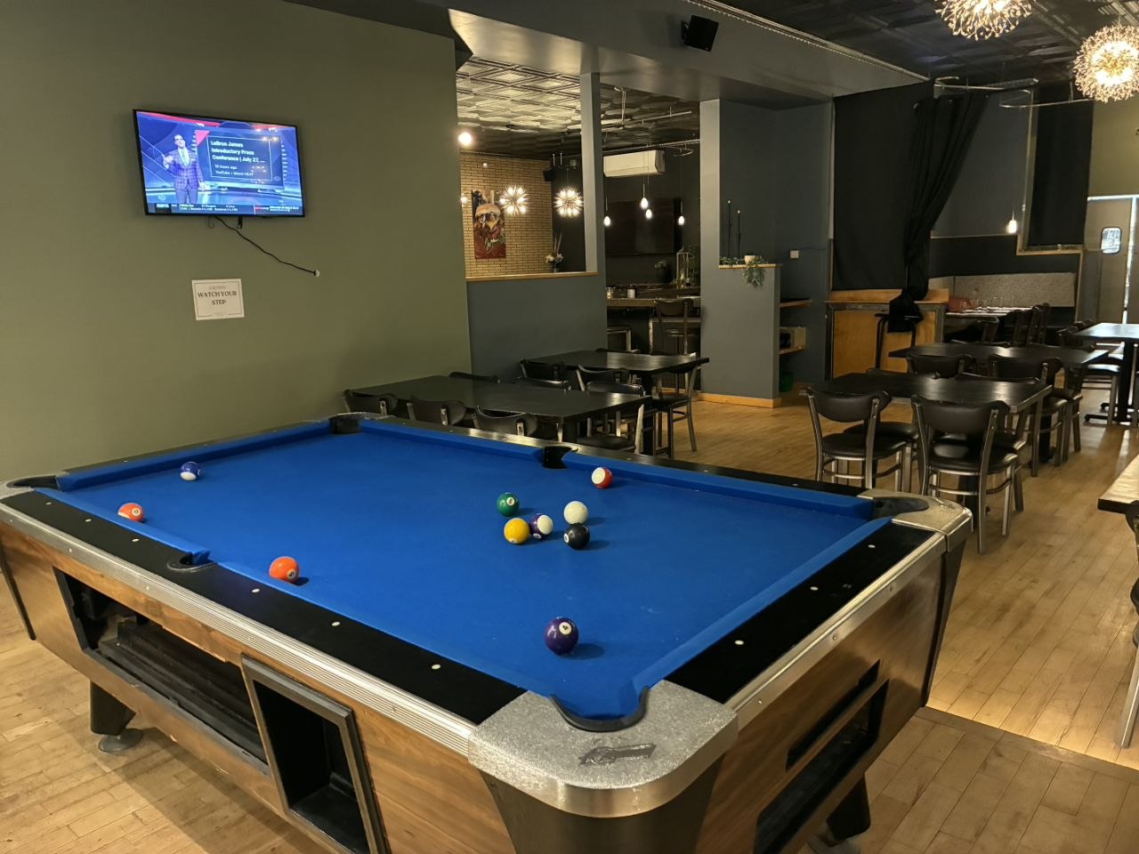 The pool table at Chloe's Tavern in downtown Bellaire, Michigan